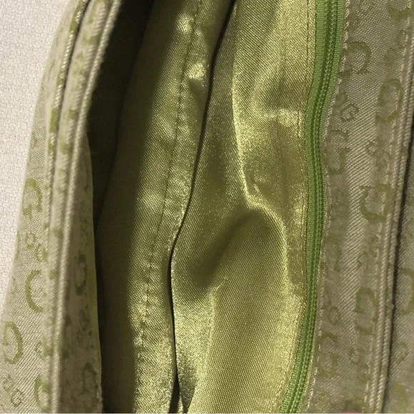 Vintage GUESS Y2K Green Shoulder Bag Monogram Brass Buckle Purse Croc Pattern - Picture 12 of 16
